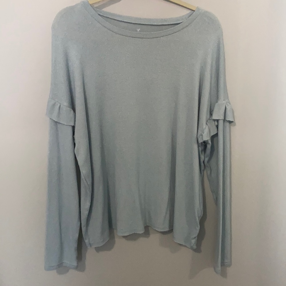 American Eagle - Light Blue Ruffled Sleeves Top